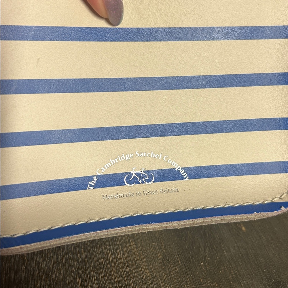 Cambridge Satchel Company Mini Satchel in a white and blue stripe pattern - Picture 3 of 5